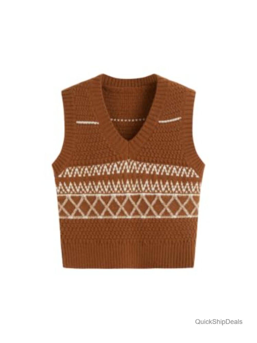 Sleeveless Knit Sweater Vest Cropped Jacquard V-Neck